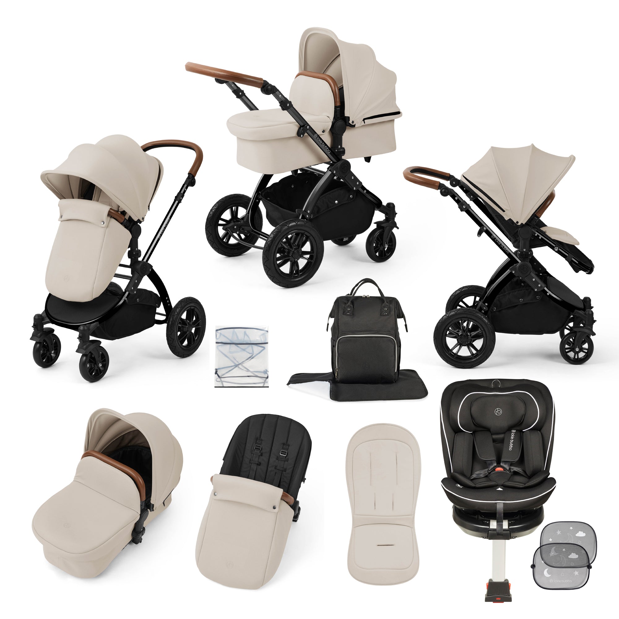 Stomp Luxe Reise-Bundle mit Radial (Schwarz) i-Size Plus 360 Spin 40-150cm Isofix Autositz