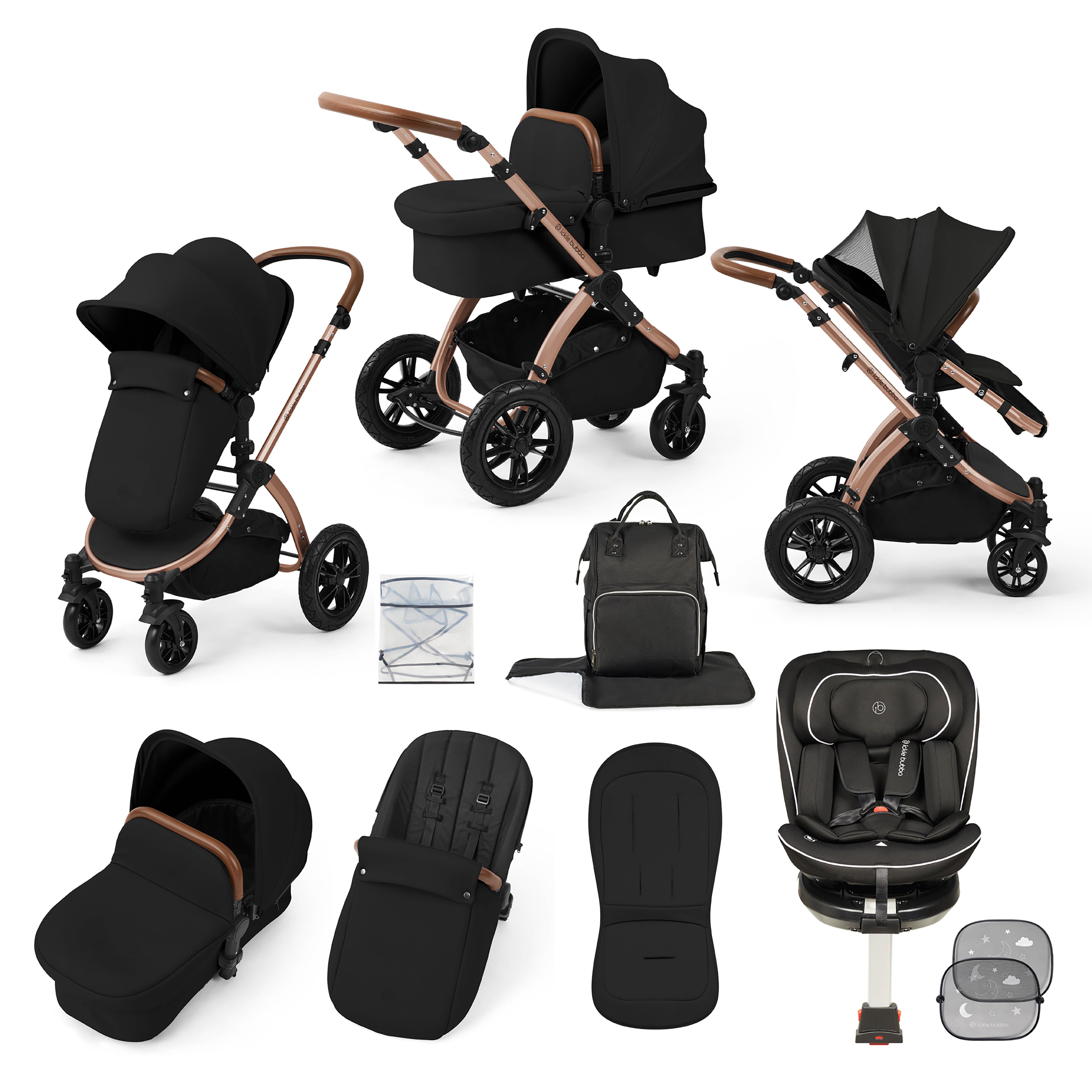 Stomp Luxe Reise-Bundle mit Radial (Schwarz) i-Size Plus 360 Spin 40-150cm Isofix Autositz