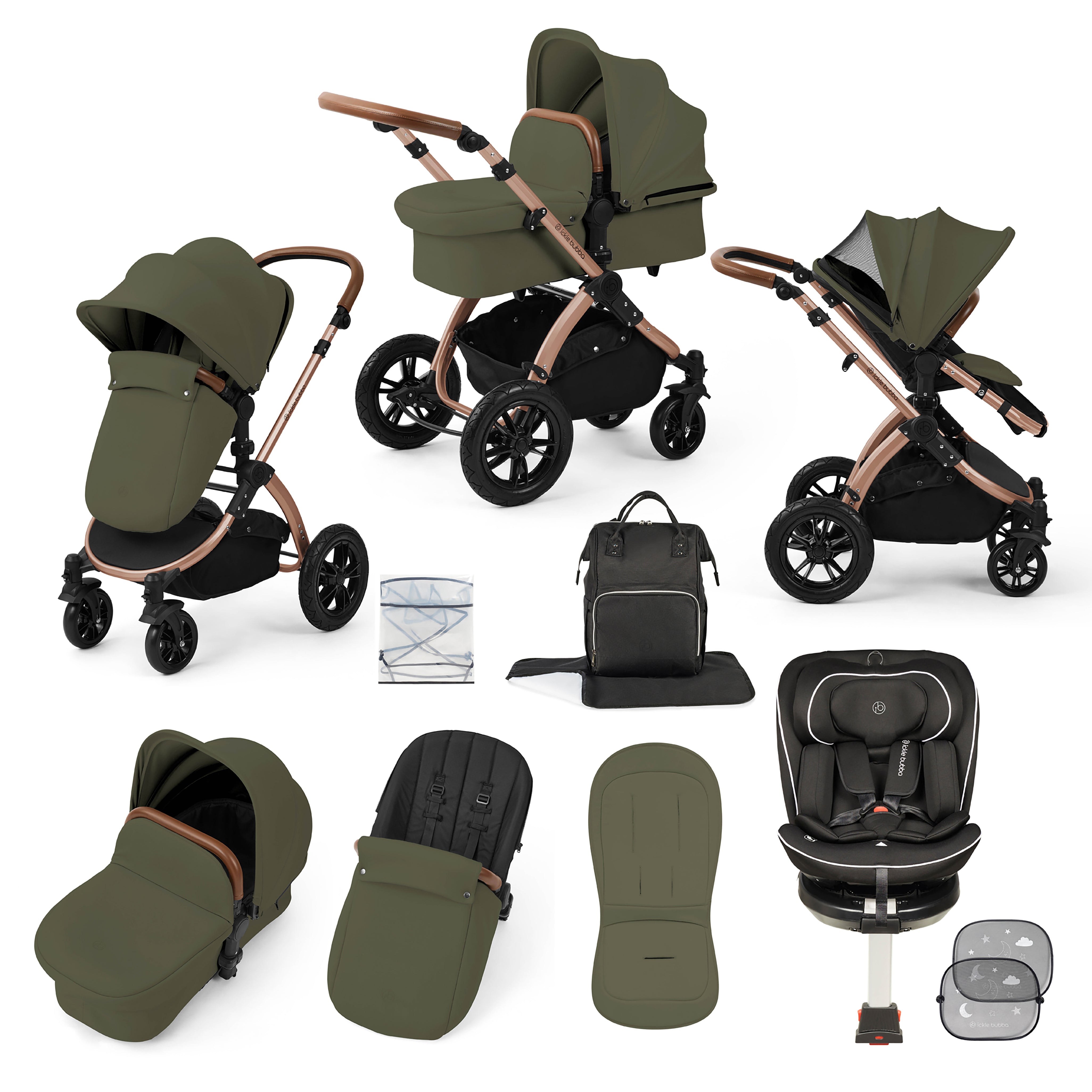 Stomp Luxe Reise-Bundle mit Radial (Schwarz) i-Size Plus 360 Spin 40-150cm Isofix Autositz
