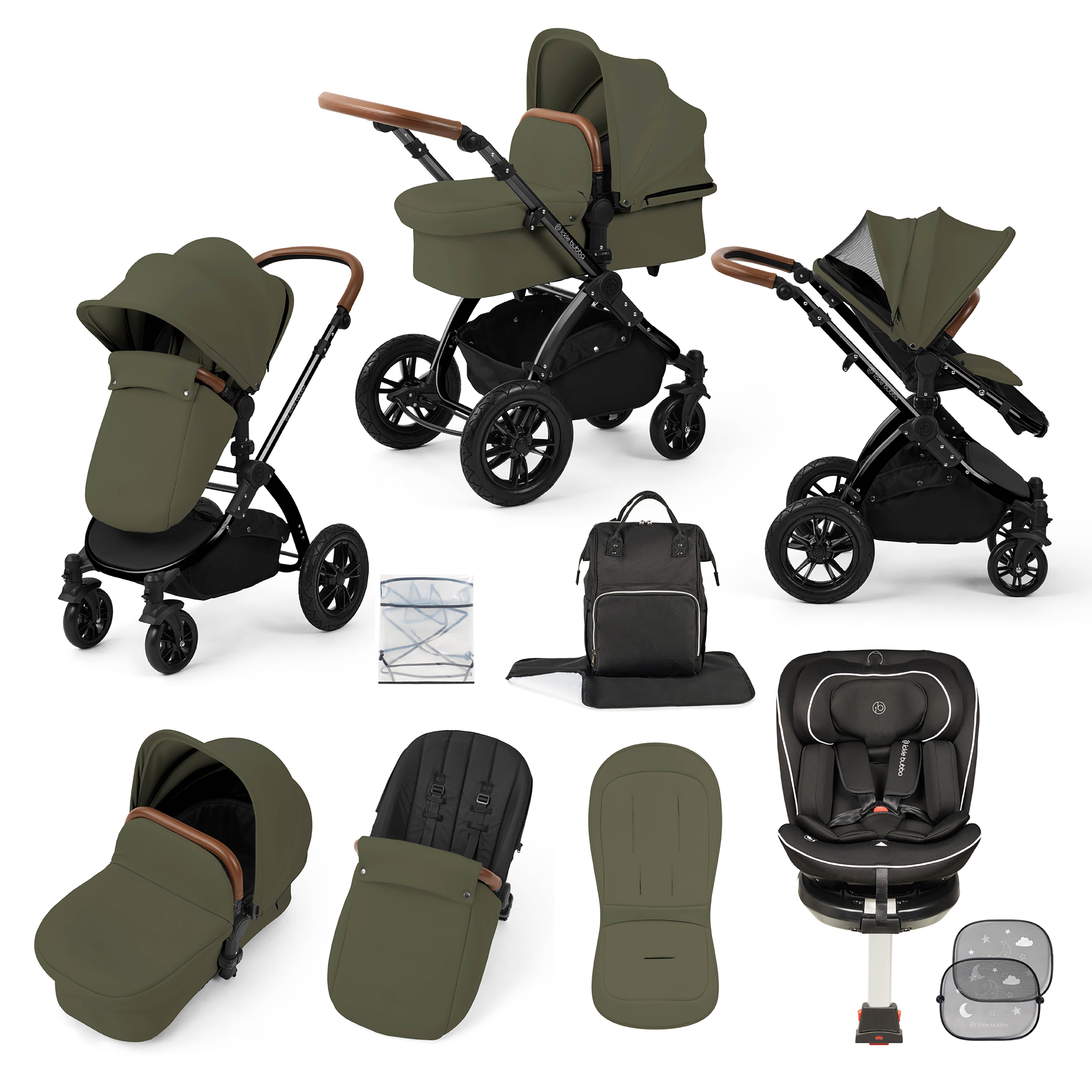Stomp Luxe Reise-Bundle mit Radial (Schwarz) i-Size Plus 360 Spin 40-150cm Isofix Autositz