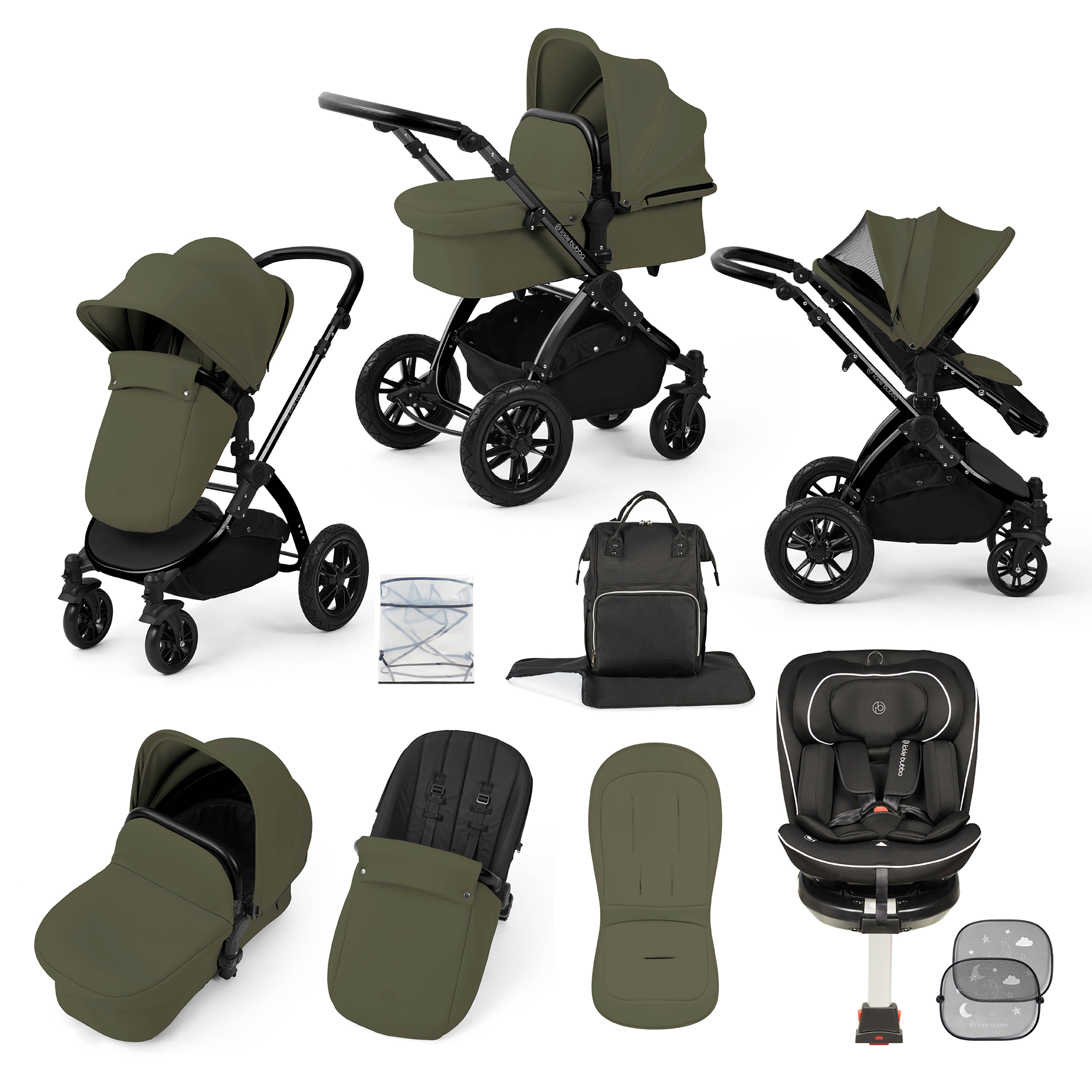 Stomp Luxe Reise-Bundle mit Radial (Schwarz) i-Size Plus 360 Spin 40-150cm Isofix Autositz