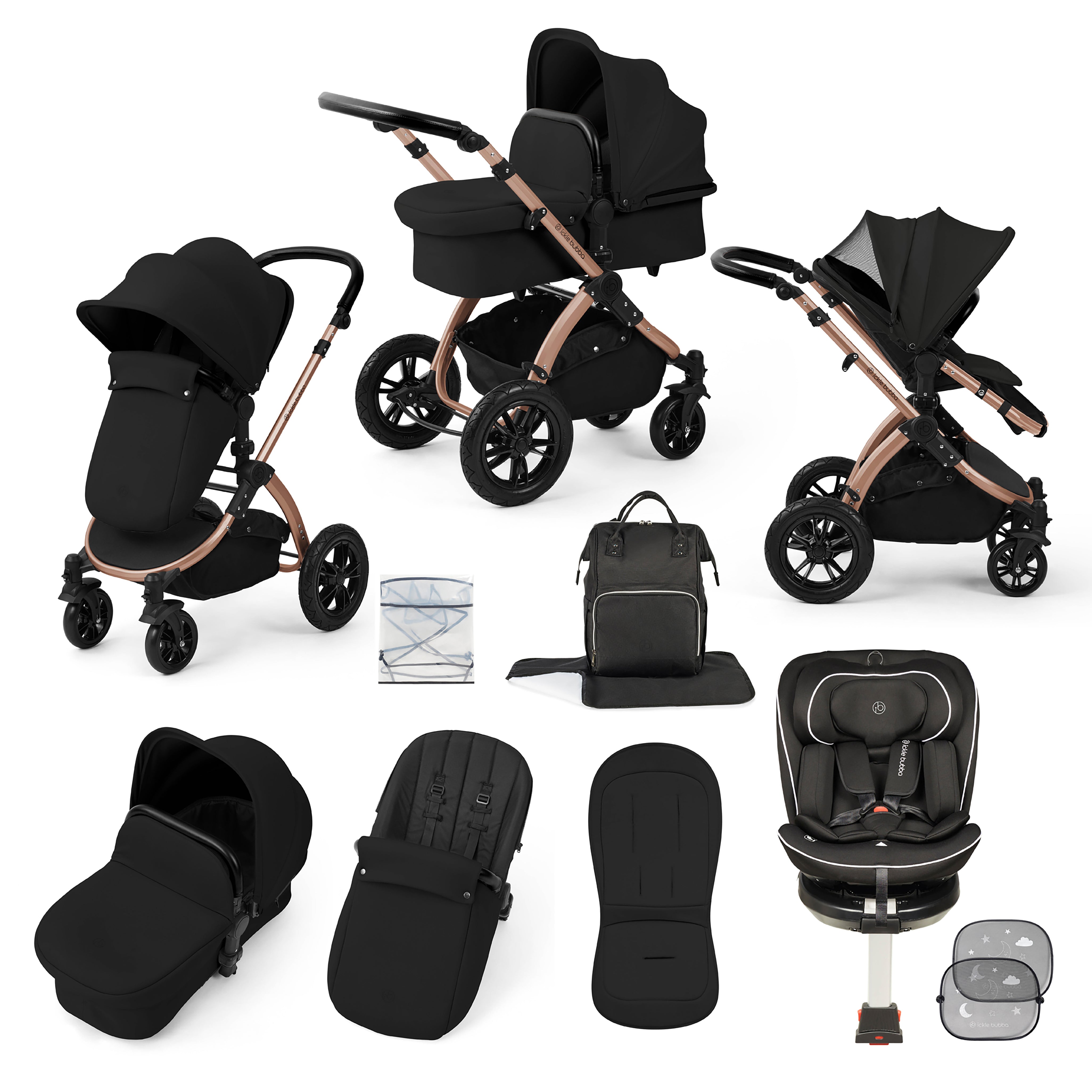 Stomp Luxe Reise-Bundle mit Radial (Schwarz) i-Size Plus 360 Spin 40-150cm Isofix Autositz