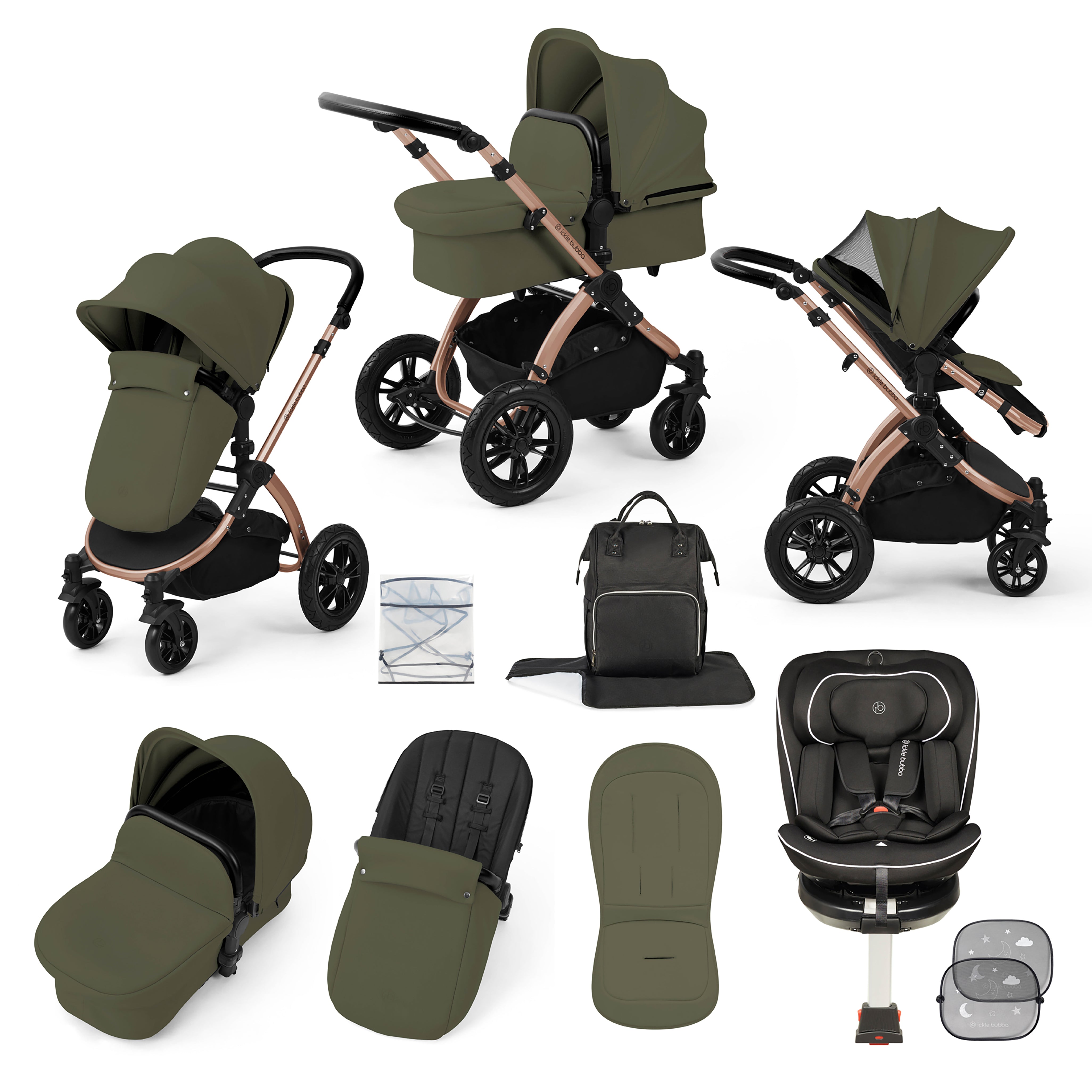 Stomp Luxe Reise-Bundle mit Radial (Schwarz) i-Size Plus 360 Spin 40-150cm Isofix Autositz
