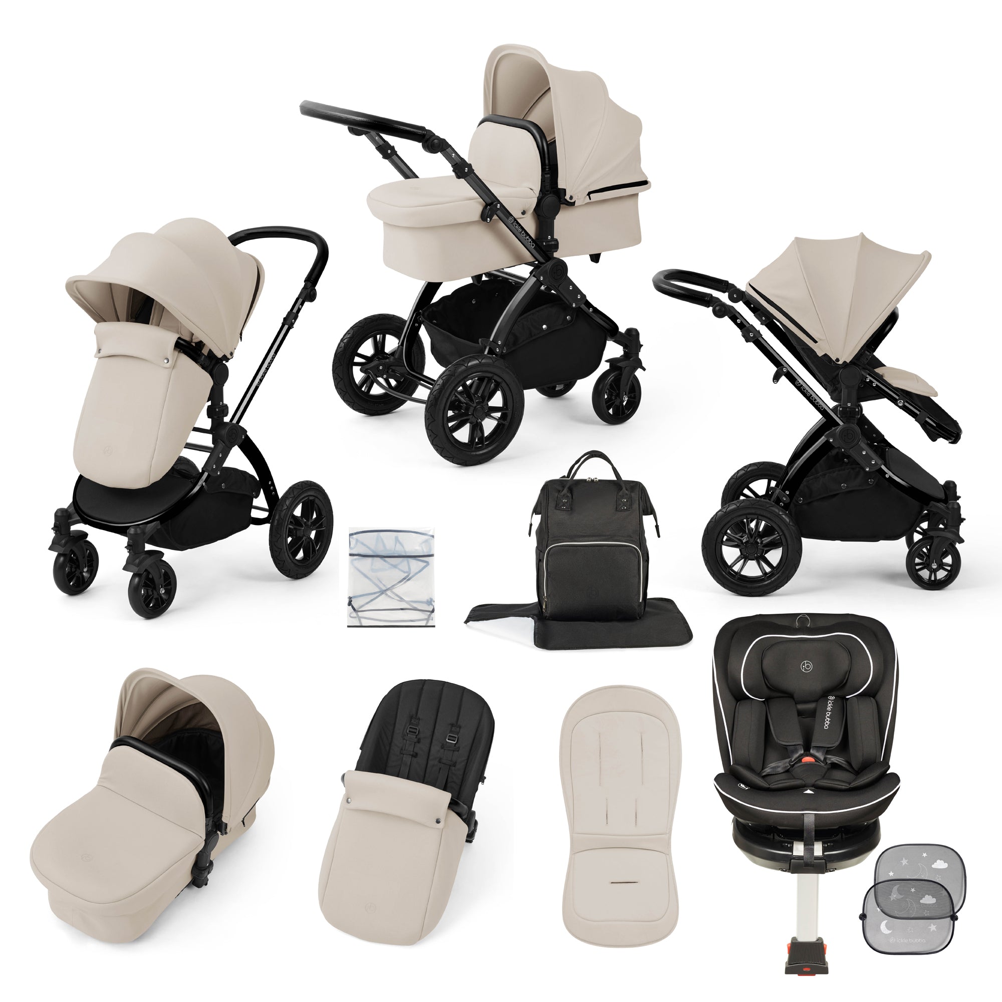 Stomp Luxe Reise-Bundle mit Radial (Schwarz) i-Size Plus 360 Spin 40-150cm Isofix Autositz