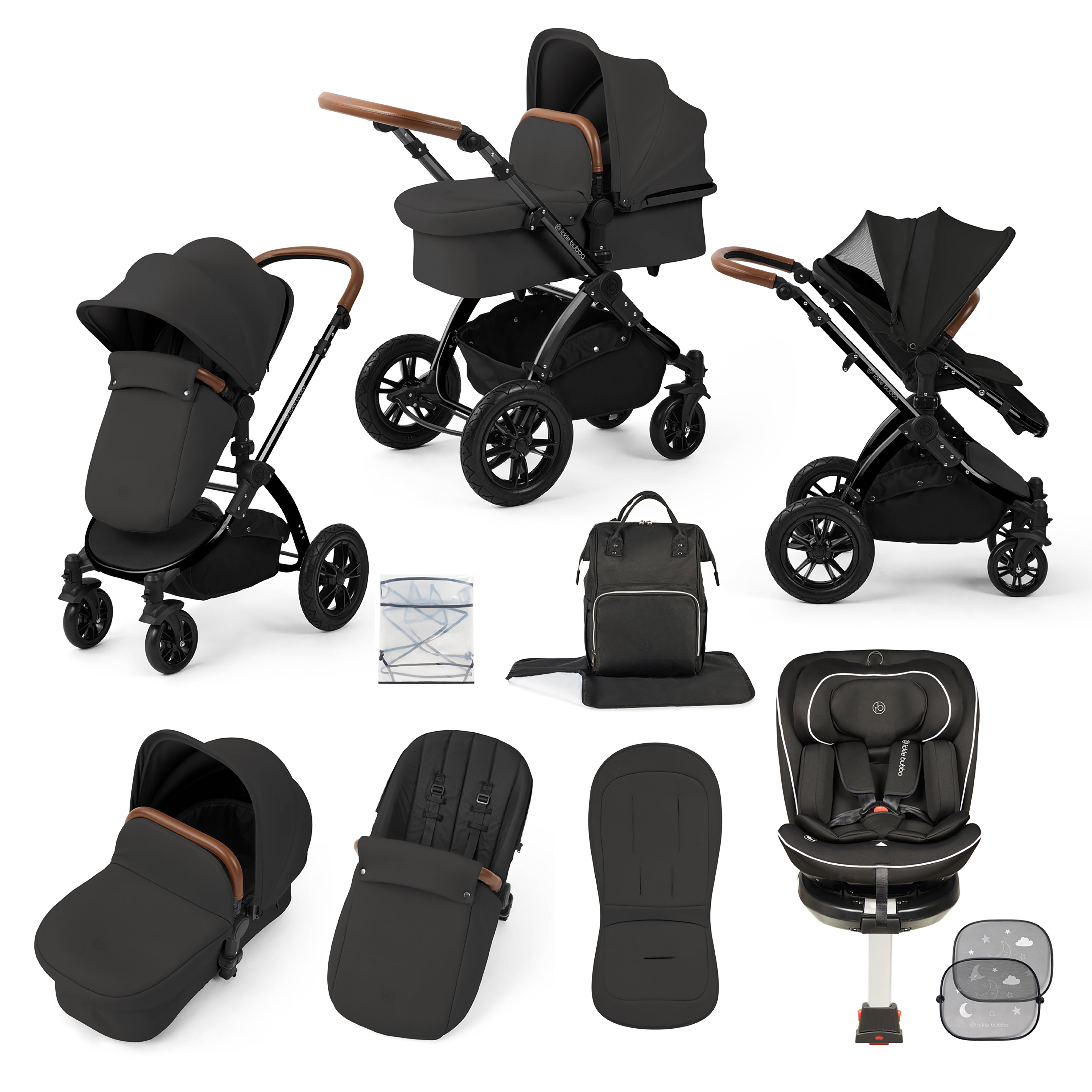 Stomp Luxe Reise-Bundle mit Radial (Schwarz) i-Size Plus 360 Spin 40-150cm Isofix Autositz
