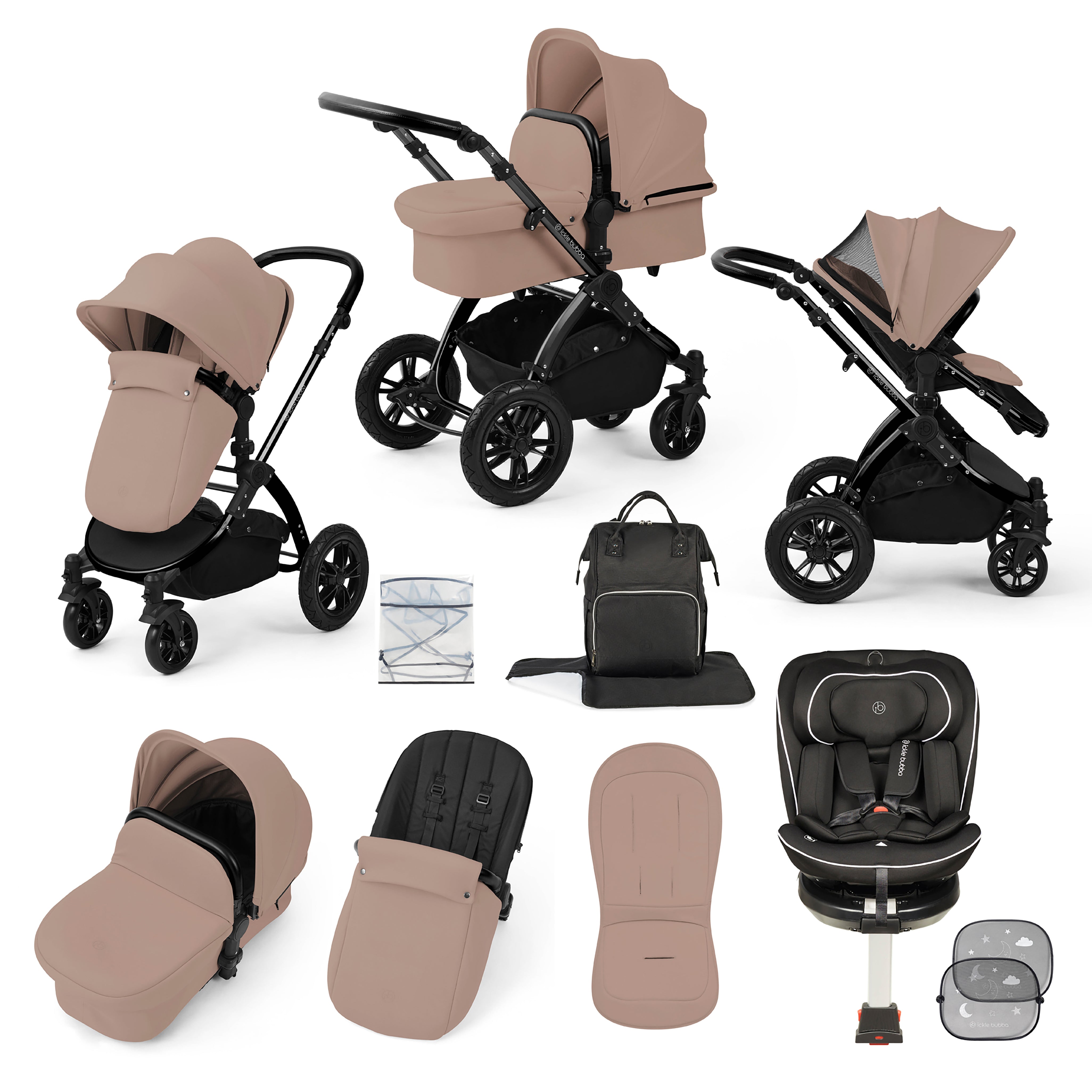 Stomp Luxe Reise-Bundle mit Radial (Schwarz) i-Size Plus 360 Spin 40-150cm Isofix Autositz