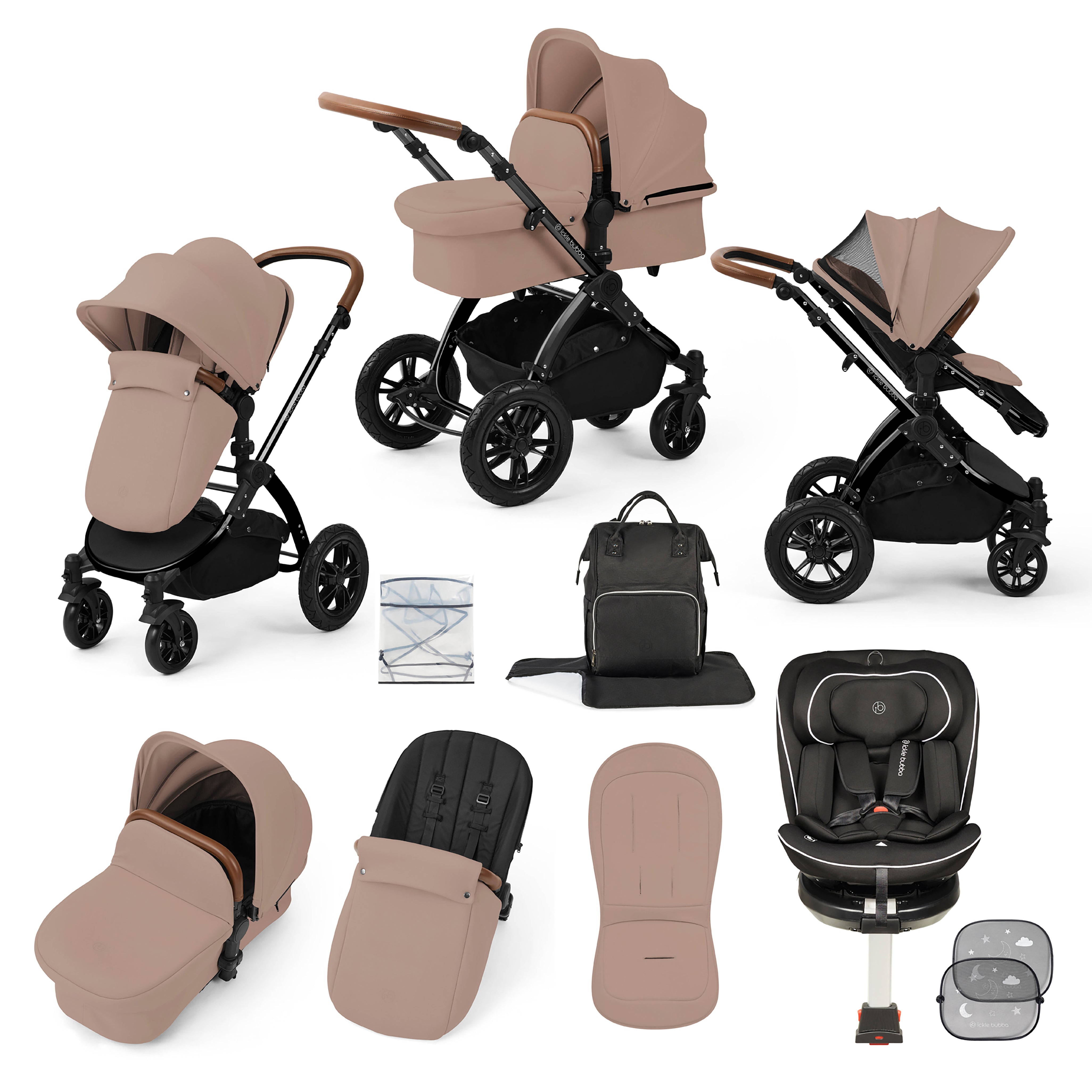 Stomp Luxe Reise-Bundle mit Radial (Schwarz) i-Size Plus 360 Spin 40-150cm Isofix Autositz