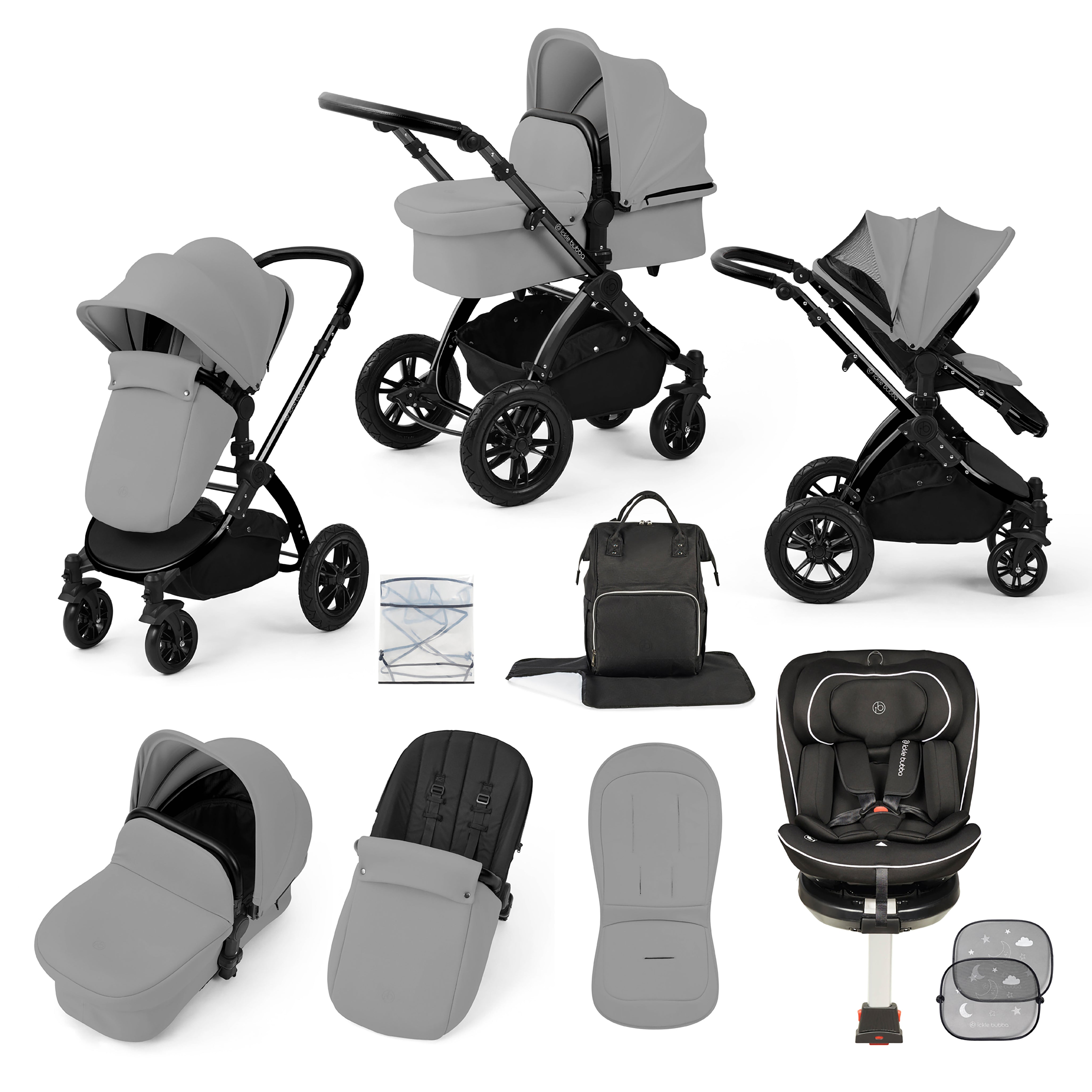 Stomp Luxe Reise-Bundle mit Radial (Schwarz) i-Size Plus 360 Spin 40-150cm Isofix Autositz