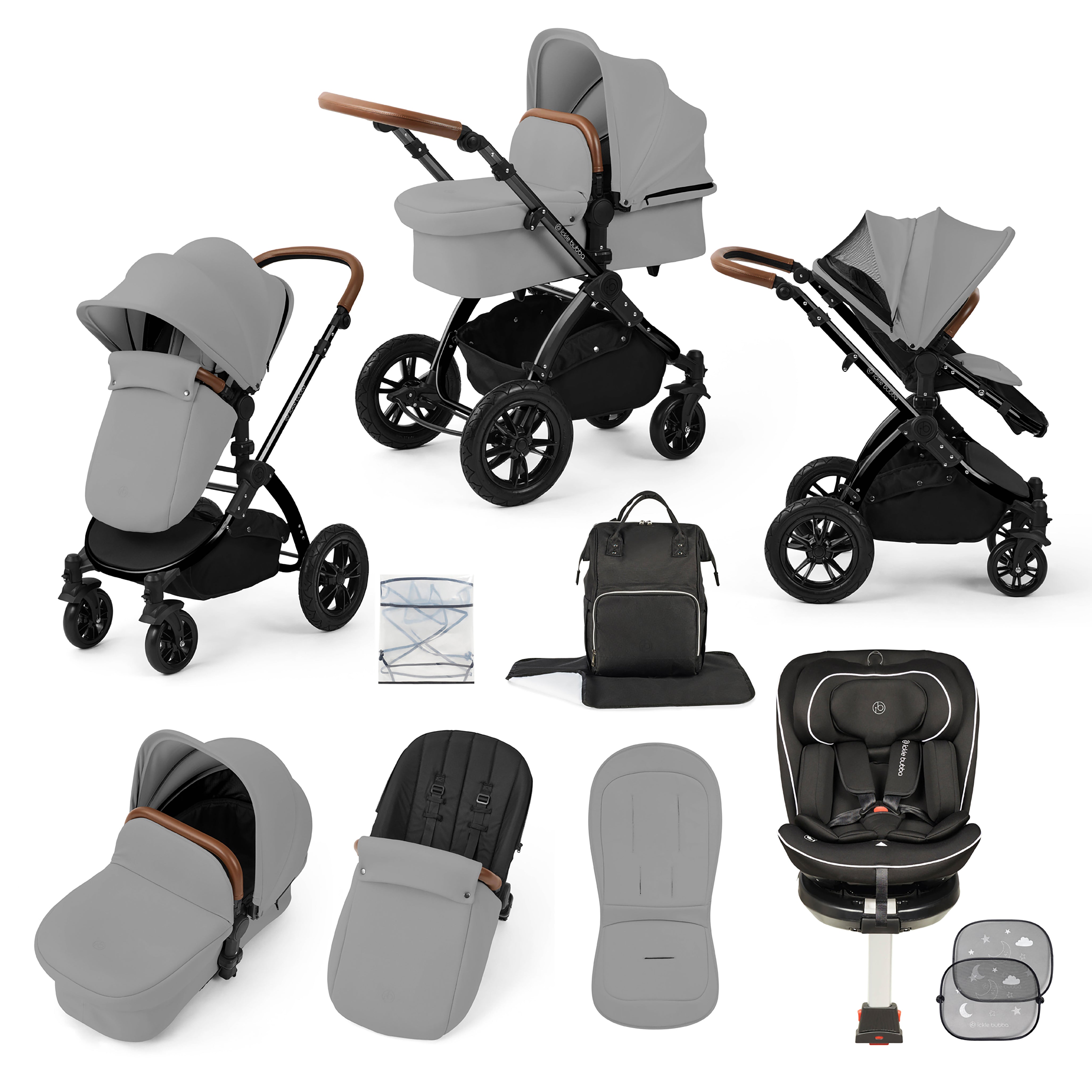 Stomp Luxe Reise-Bundle mit Radial (Schwarz) i-Size Plus 360 Spin 40-150cm Isofix Autositz