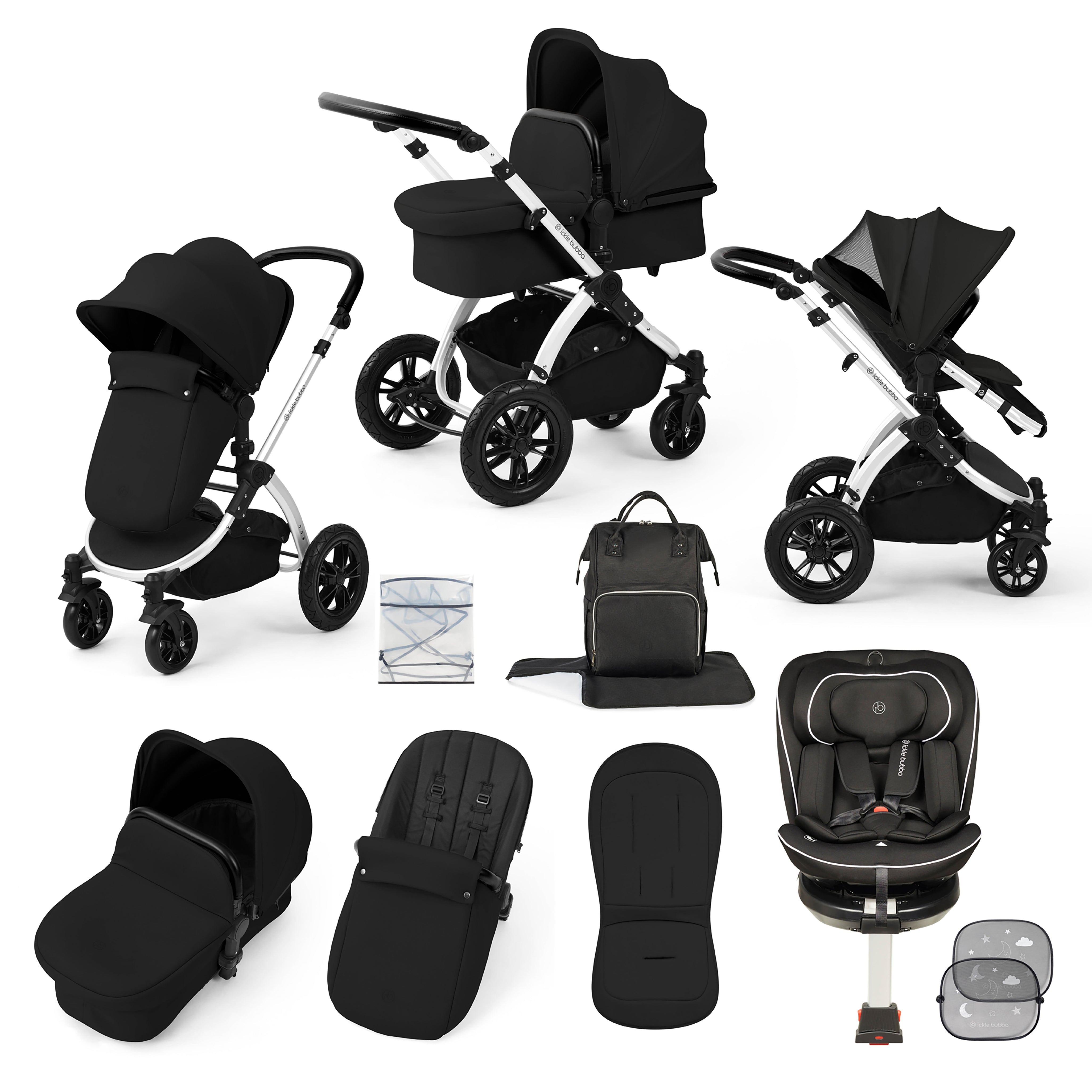 Stomp Luxe Reise-Bundle mit Radial (Schwarz) i-Size Plus 360 Spin 40-150cm Isofix Autositz
