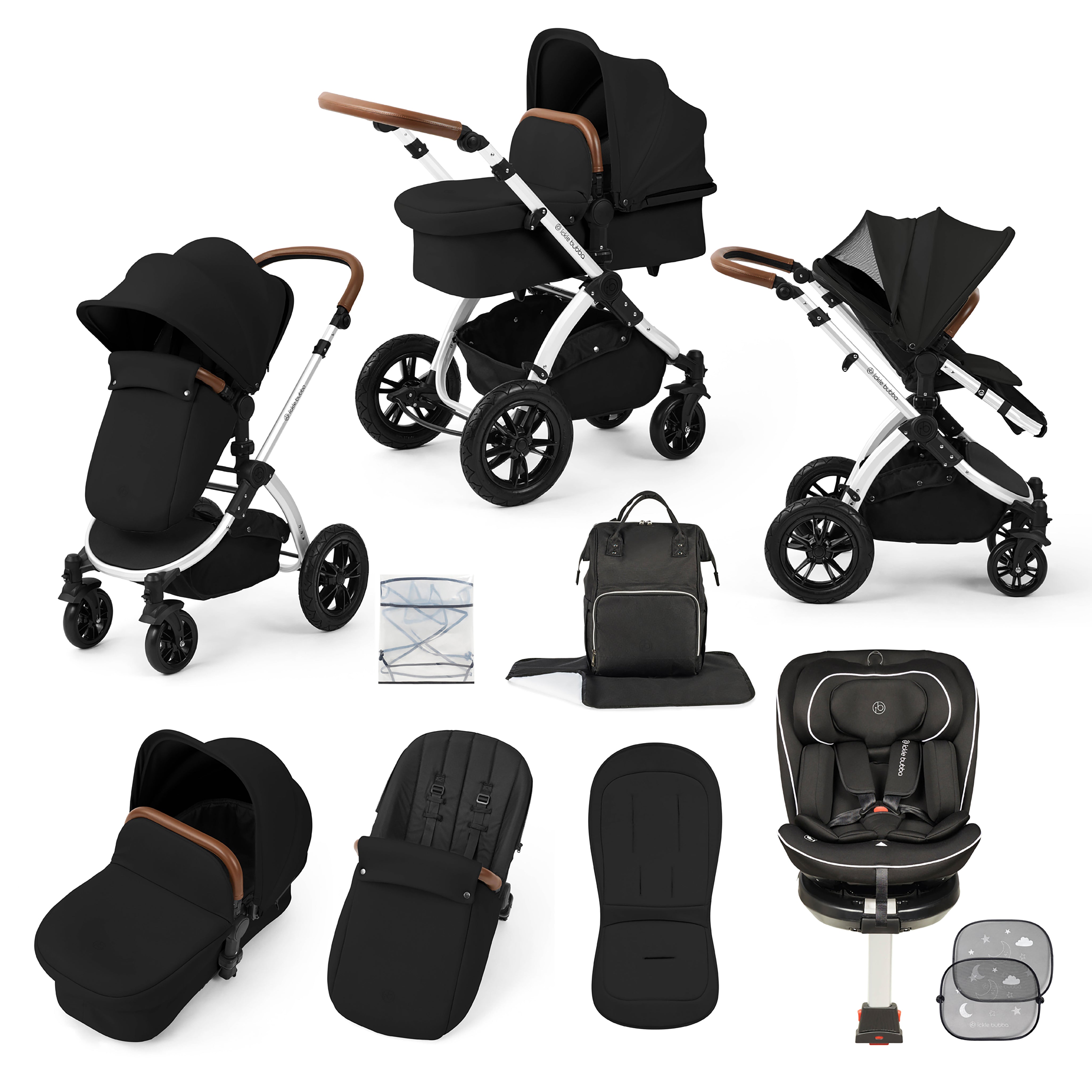 Stomp Luxe Reise-Bundle mit Radial (Schwarz) i-Size Plus 360 Spin 40-150cm Isofix Autositz