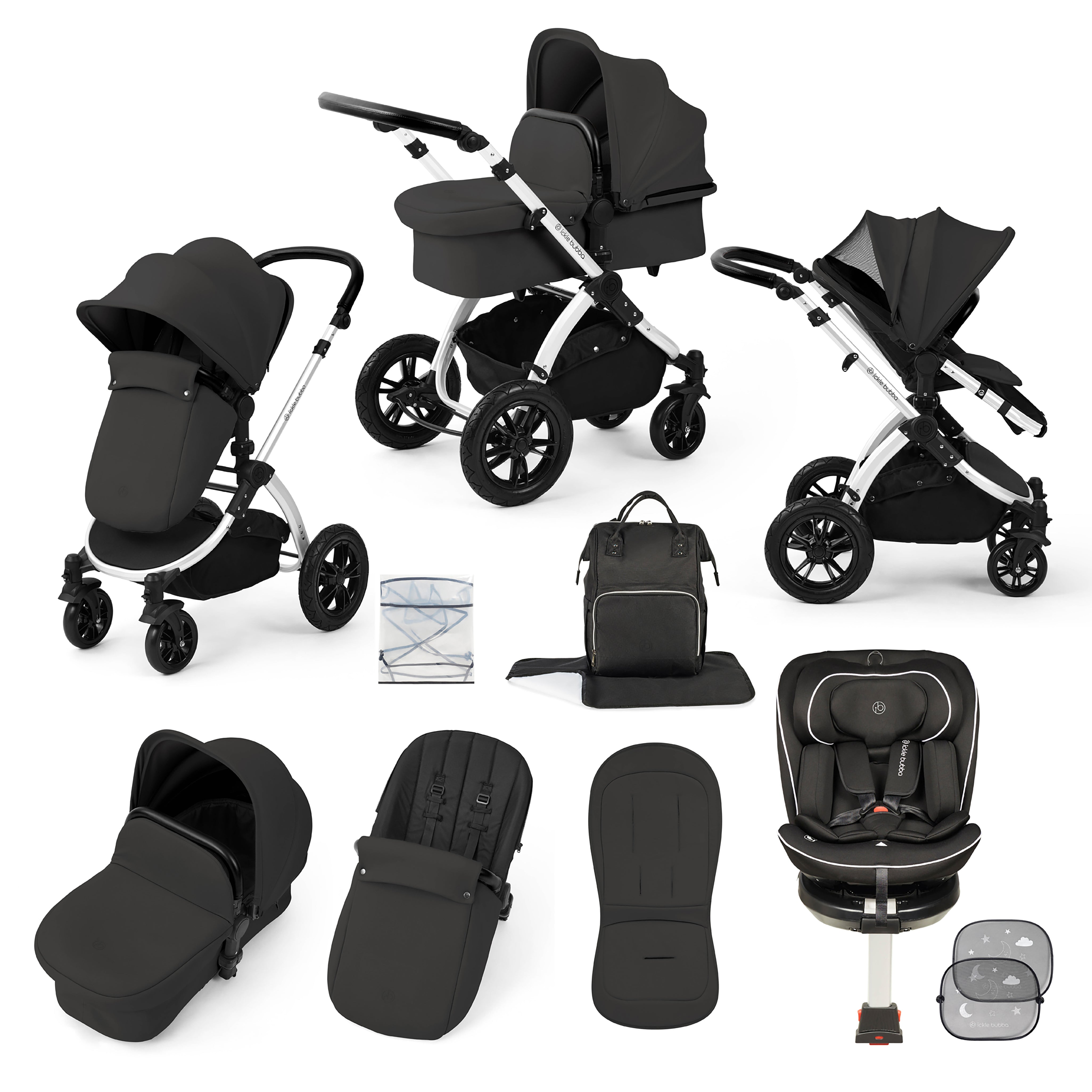 Stomp Luxe Reise-Bundle mit Radial (Schwarz) i-Size Plus 360 Spin 40-150cm Isofix Autositz