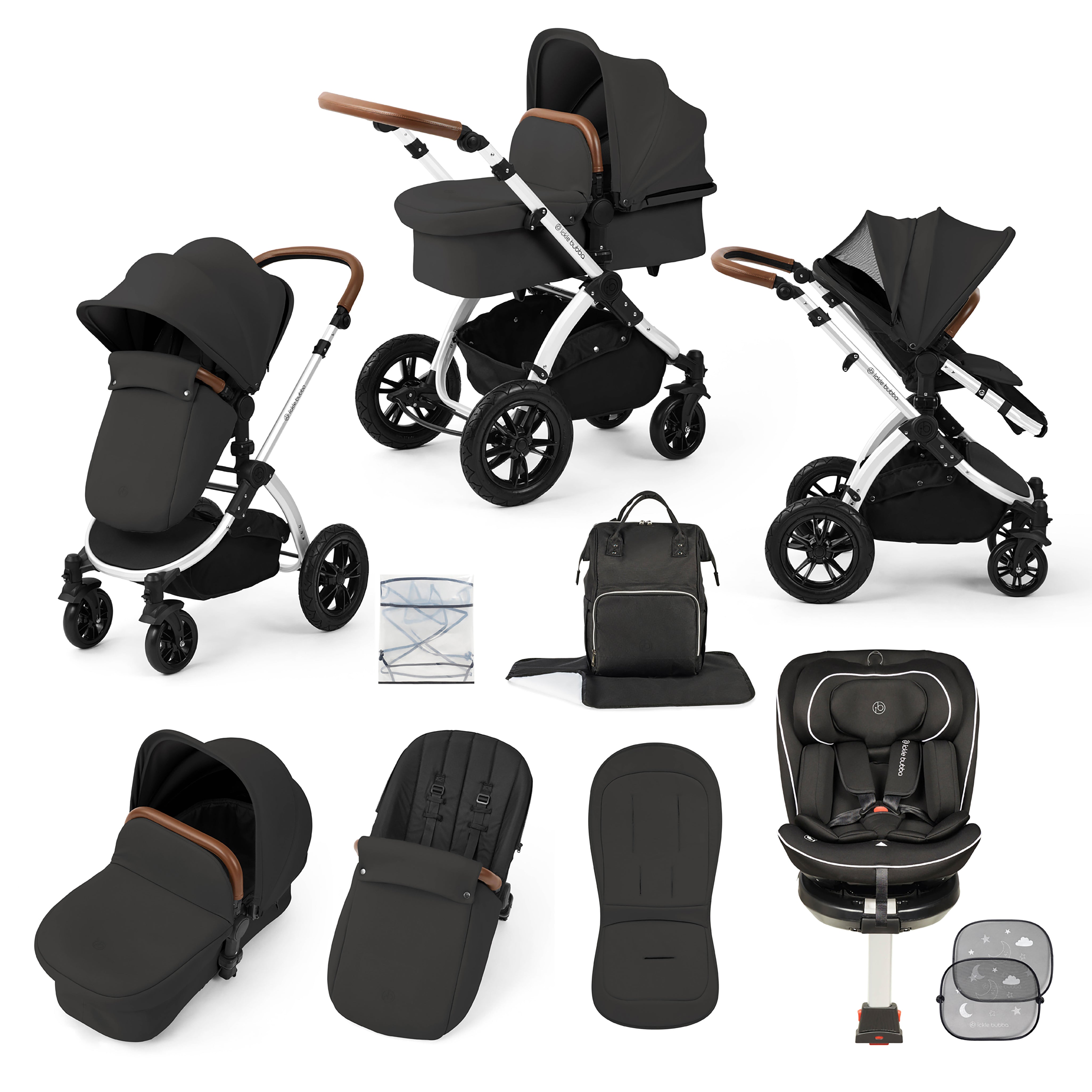Stomp Luxe Reise-Bundle mit Radial (Schwarz) i-Size Plus 360 Spin 40-150cm Isofix Autositz
