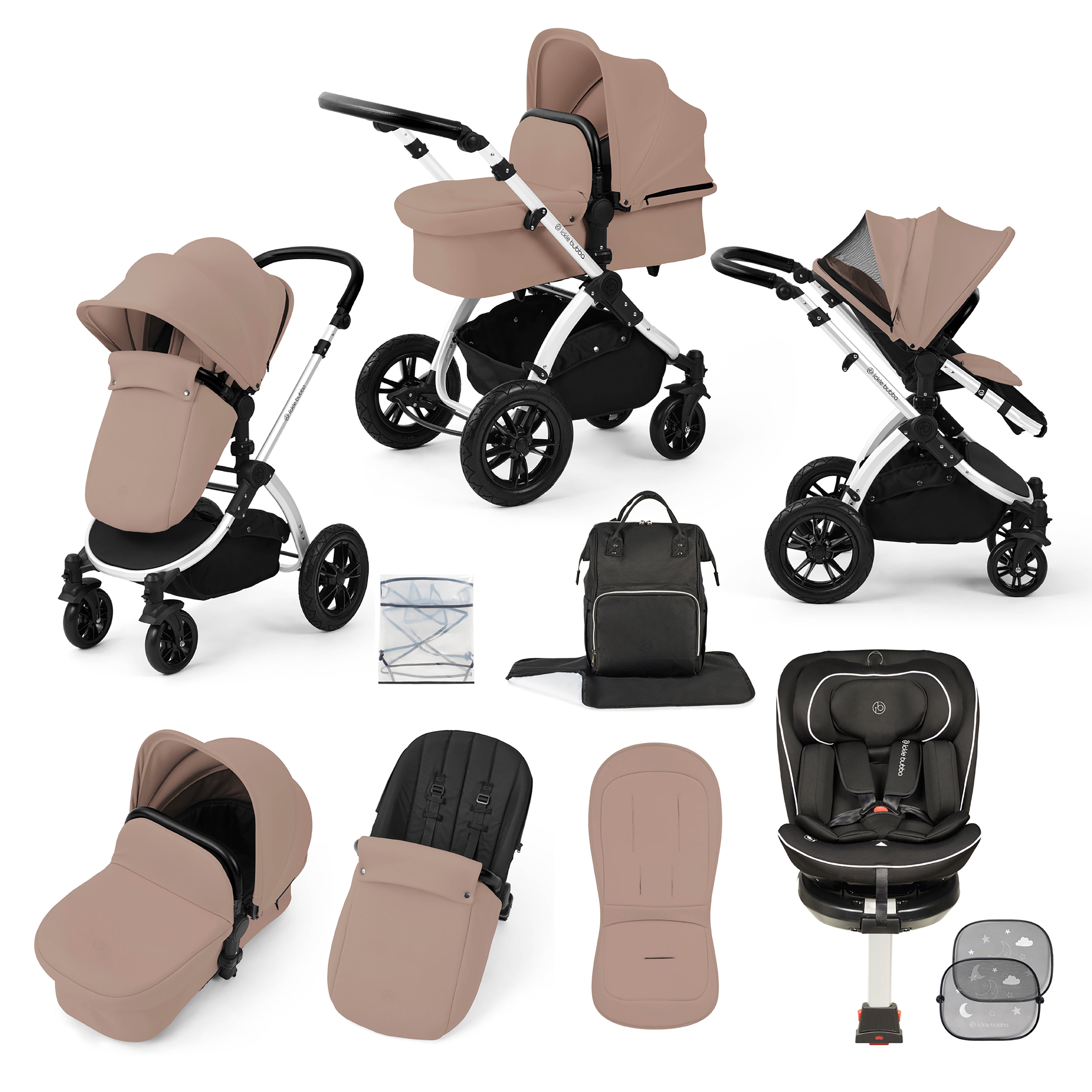 Stomp Luxe Reise-Bundle mit Radial (Schwarz) i-Size Plus 360 Spin 40-150cm Isofix Autositz