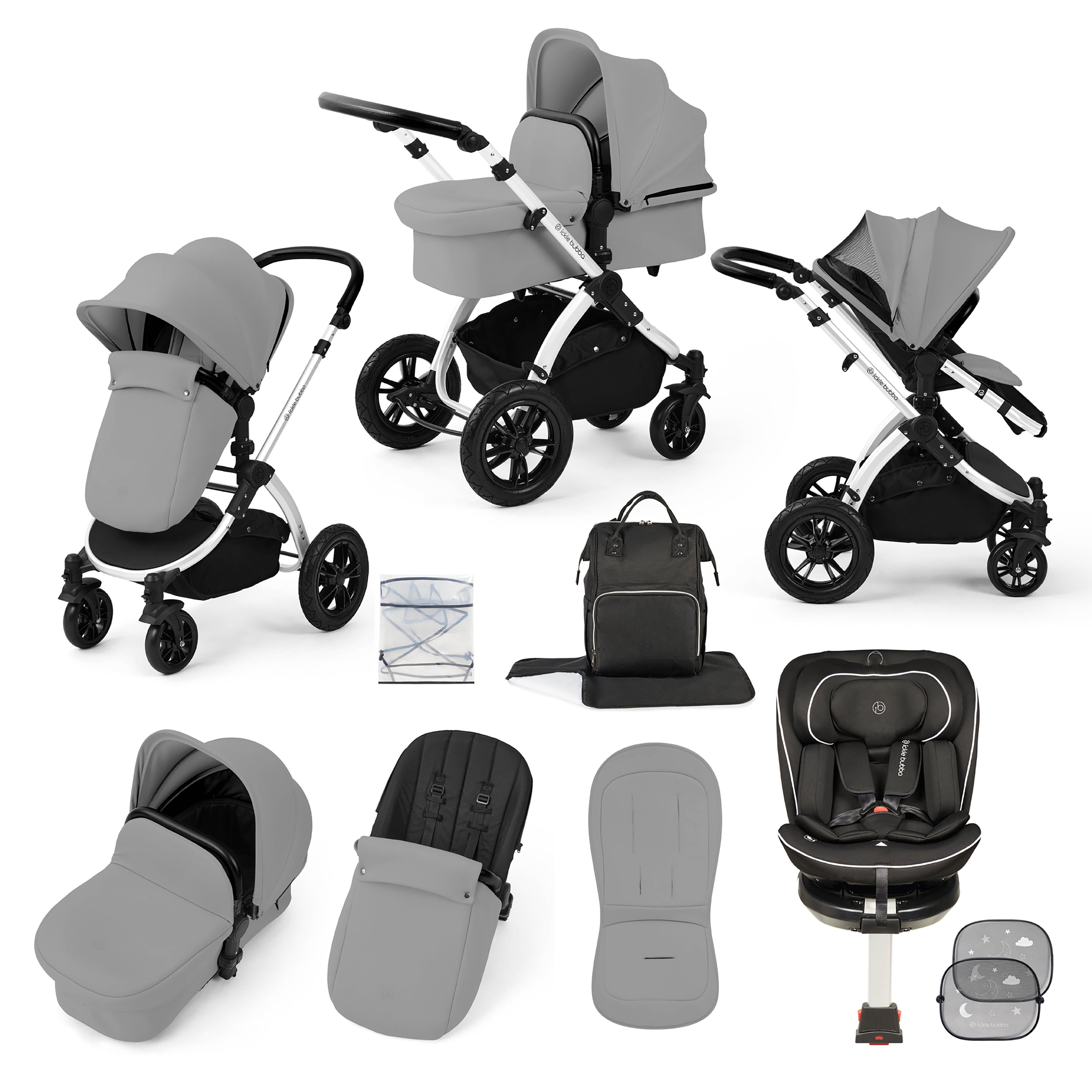 Stomp Luxe Reise-Bundle mit Radial (Schwarz) i-Size Plus 360 Spin 40-150cm Isofix Autositz