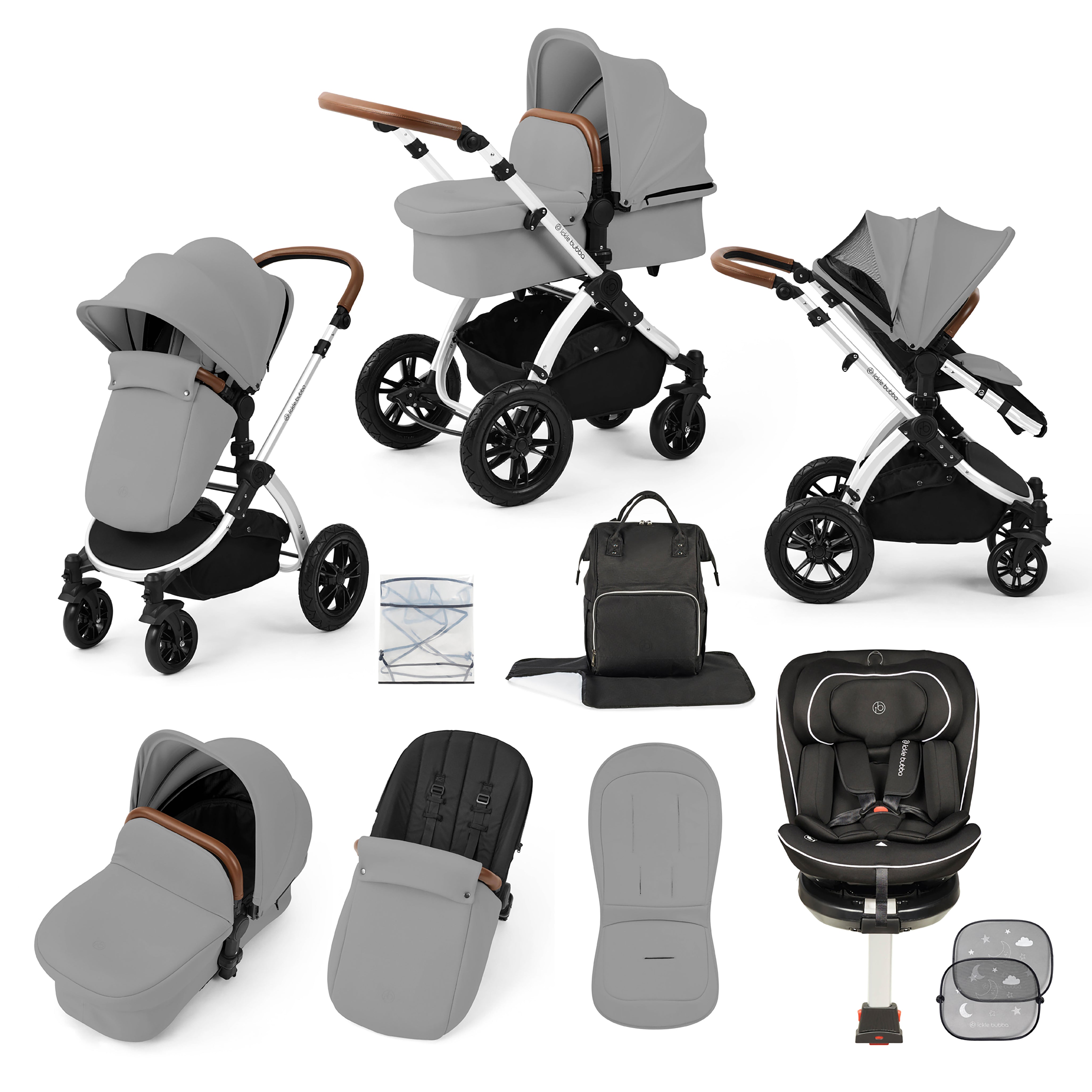 Stomp Luxe Reise-Bundle mit Radial (Schwarz) i-Size Plus 360 Spin 40-150cm Isofix Autositz